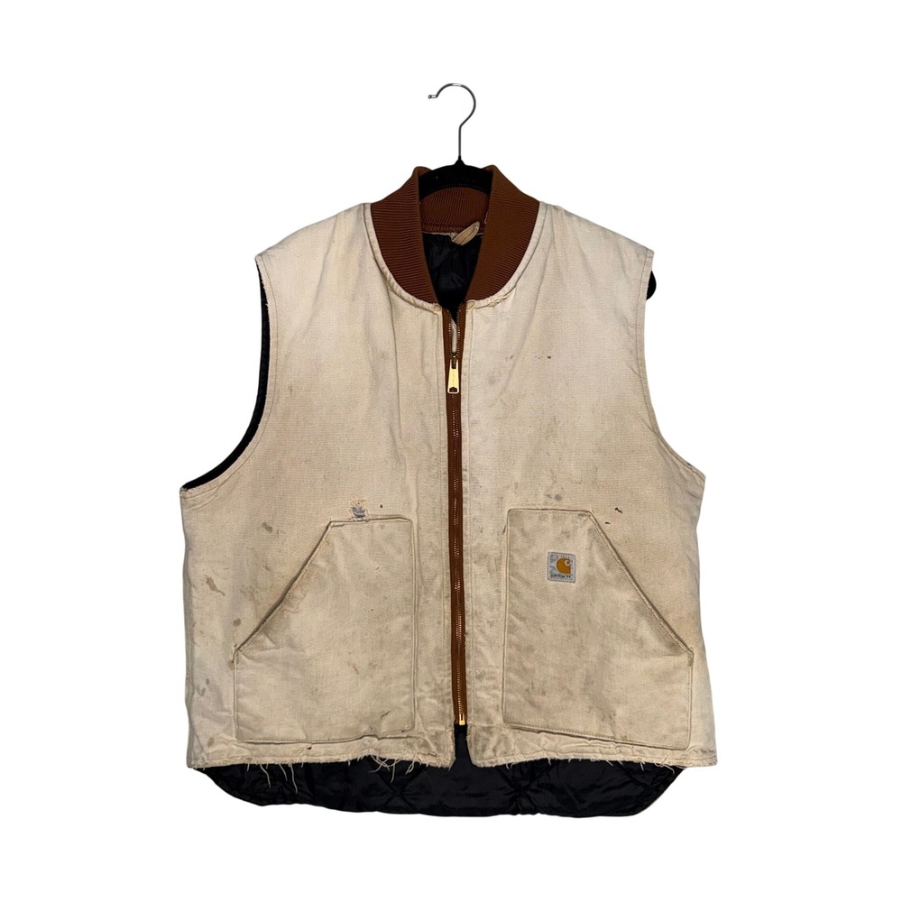 Carhartt Arctic Vest Mens XL Tan Fair Distressed V0126 Quilted Lined Workwear